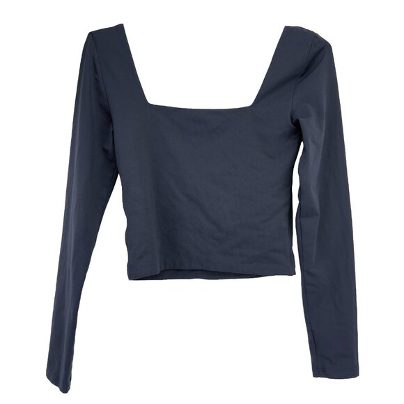 BABATON Contour Square Neck Navy Blue Crop Long Sleeve Minimalist Top sz S - Picture 4 of 7